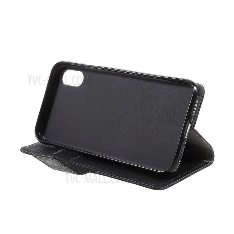For iPhone XS / X/10 5.8 inch Leather Stand Wallet Mobile Phone Case - Black
