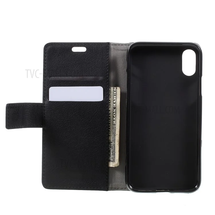 For iPhone XS / X/10 5.8 inch Leather Stand Wallet Mobile Phone Case - Black