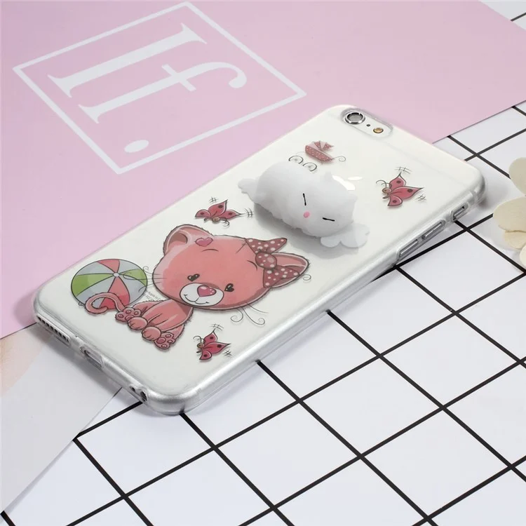3D Cute Kneading Cat Squishy TPU Cover Case for iPhone 6s Plus / 6 Plus - Butterfly and Cat Pattern