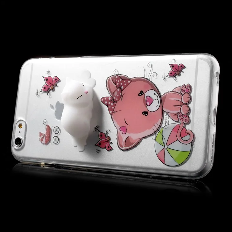 3D Cute Kneading Cat Squishy TPU Cover Case for iPhone 6s Plus / 6 Plus - Butterfly and Cat Pattern
