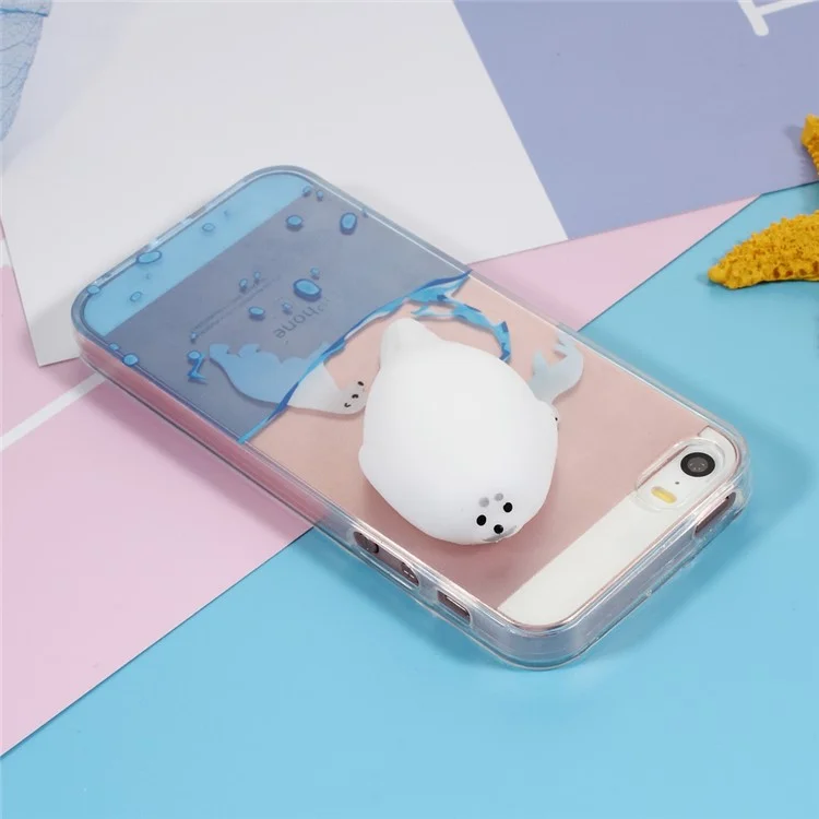 Squishy 3D Silicone Kneading Seal Sea Dog Pattern Printing TPU Case for iPhone SE/5s/5