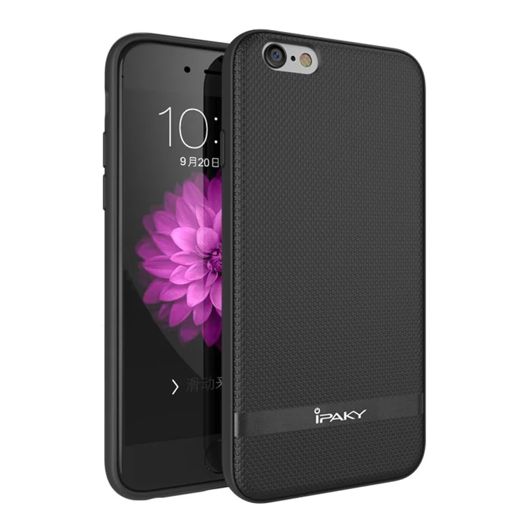 IPAKY Hybrid Leather Coated PC Back Plate + TPU Frame Protective Back Case for iPhone 6S/6 4.7 inch - Black