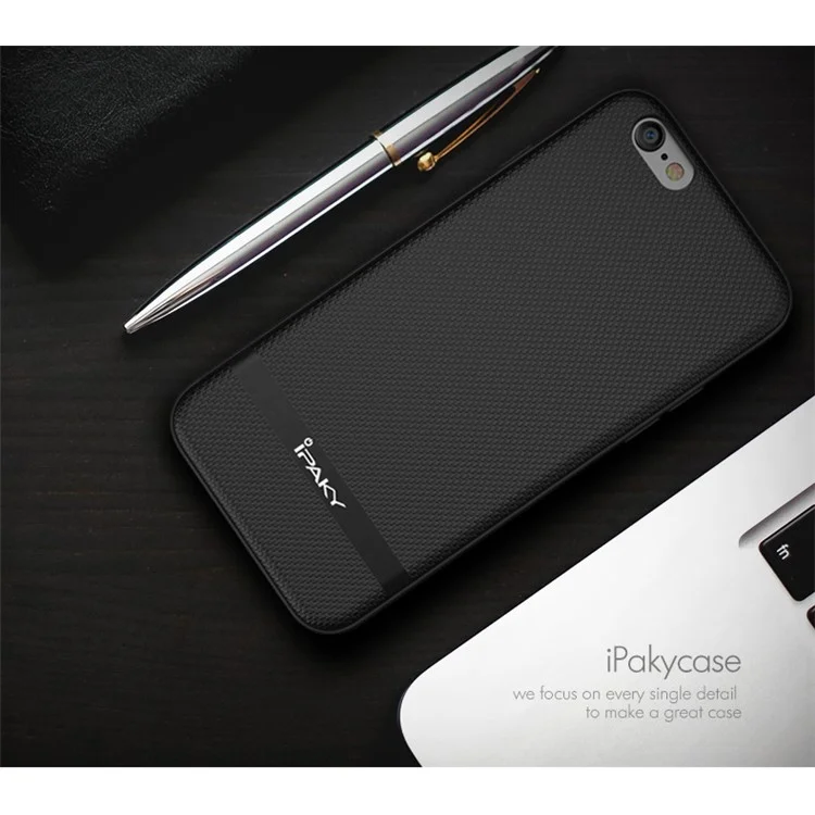 IPAKY Hybrid Leather Coated PC Back Plate + TPU Frame Protective Back Case for iPhone 6S/6 4.7 inch - Black