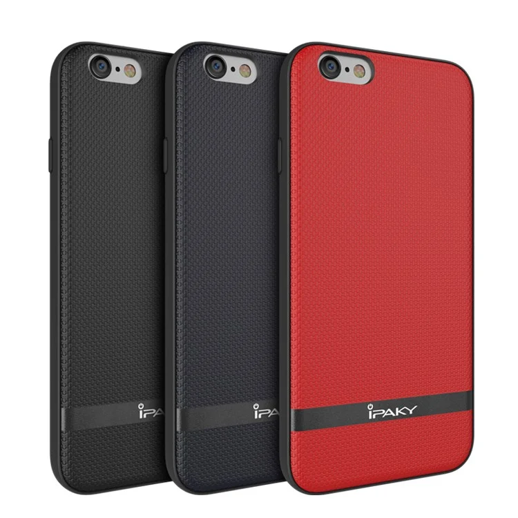 IPAKY Hybrid Leather Coated PC Back Plate + TPU Frame Protective Back Case for iPhone 6S/6 4.7 inch - Black