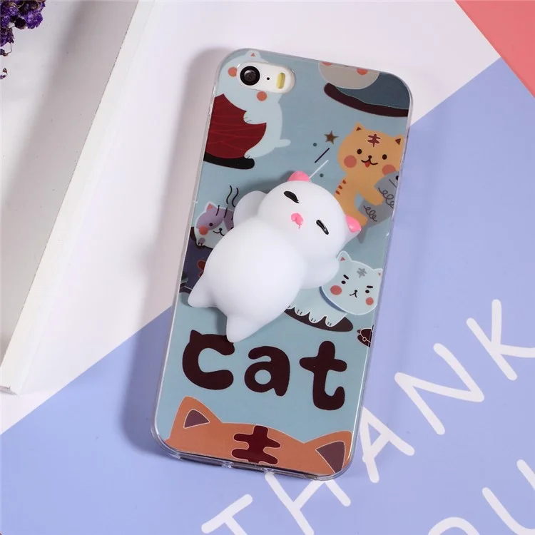 3D Squeeze Silicone Cartoon IMD TPU Kneading Squishy Case for iPhone SE 5s 5 - Cute Cats