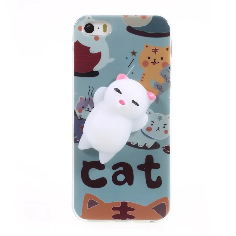 3D Squeeze Silicone Cartoon IMD TPU Kneading Squishy Case for iPhone SE 5s 5 - Cute Cats