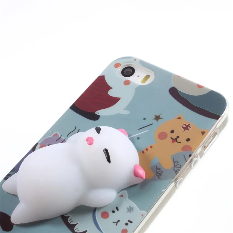 3D Squeeze Silicone Cartoon IMD TPU Kneading Squishy Case for iPhone SE 5s 5 - Cute Cats