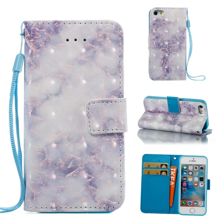 3D Marble Pattern Wallet Leather Stand Case for iPhone SE/5s/5 - Purple