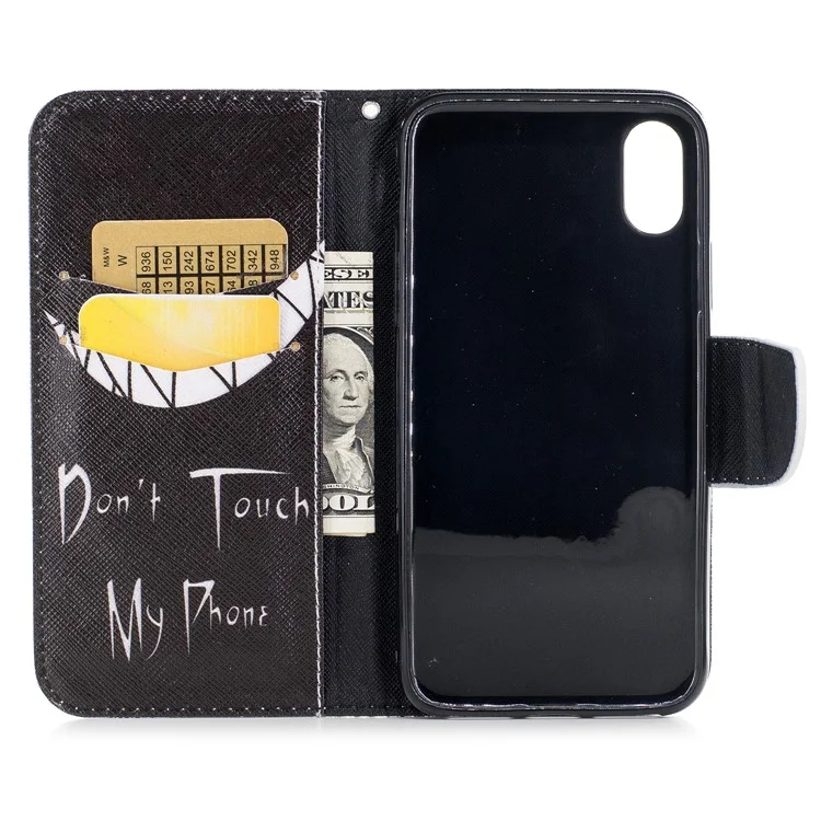 Pattern Printing Wallet Leather Cover Case for iPhone X/10 5.8-inch - Do not Touch My Phone