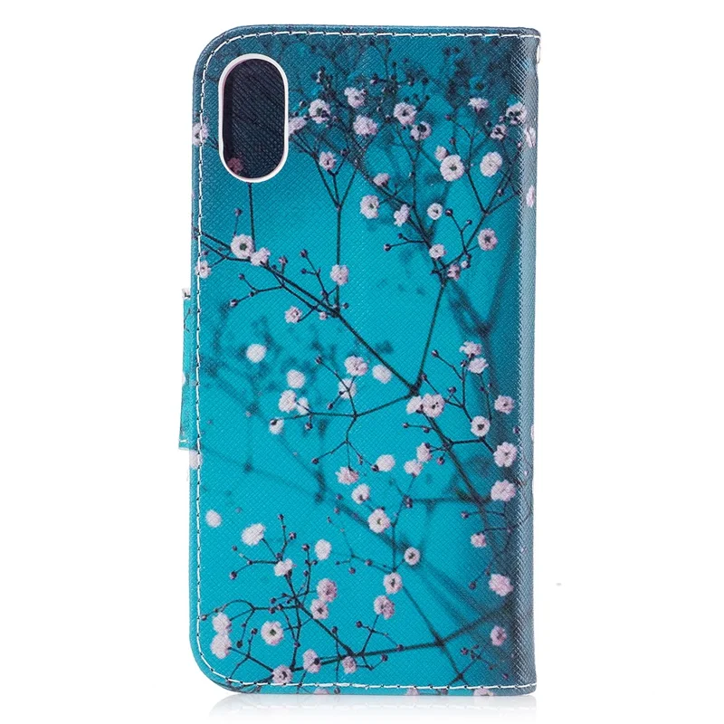 Pattern Printing Wallet Leather Stand Case for iPhone X / XS 5.8-inch - Tree with Flowers