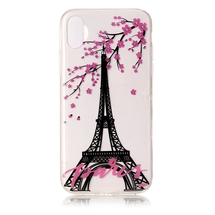 Clear IMD TPU Gel Back Case for iPhone X/Ten 5.8 inch - Eiffel Tower and Plum Flowers