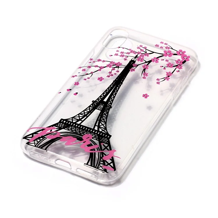Clear IMD TPU Gel Back Case for iPhone X/Ten 5.8 inch - Eiffel Tower and Plum Flowers