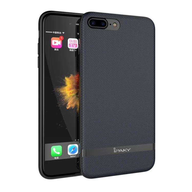 IPAKY Hybrid Leather PC Back Plate + TPU Frame Protective Back Shell for iPhone 8 Plus / 7 Plus 5.5 inch - Dark Blue