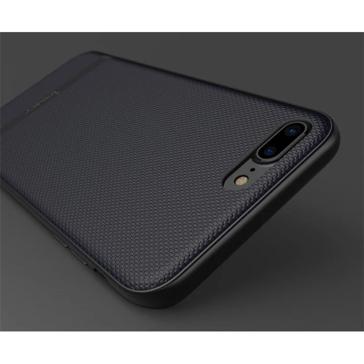 IPAKY Hybrid Leather PC Back Plate + TPU Frame Protective Back Shell for iPhone 8 Plus / 7 Plus 5.5 inch - Dark Blue