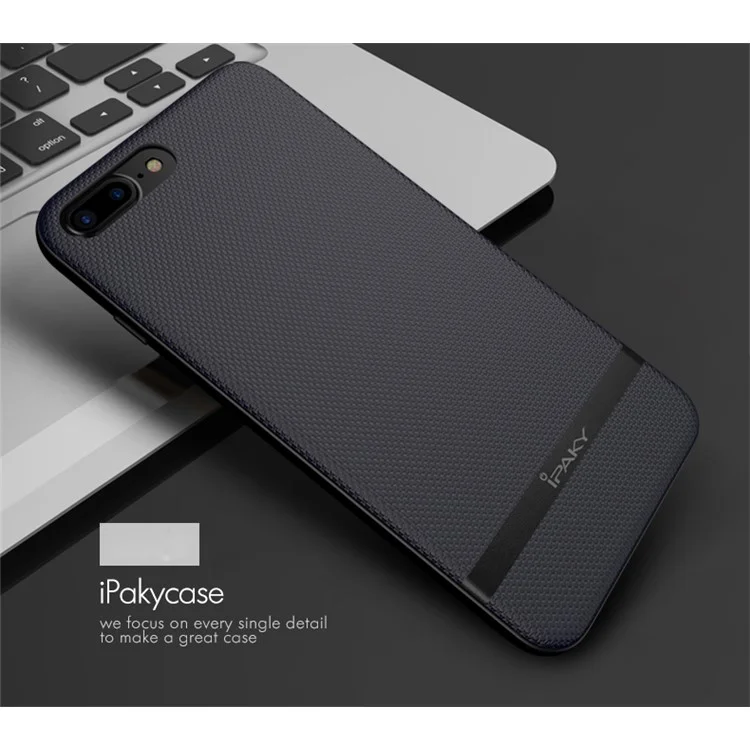 IPAKY Hybrid Leather PC Back Plate + TPU Frame Protective Back Shell for iPhone 8 Plus / 7 Plus 5.5 inch - Dark Blue
