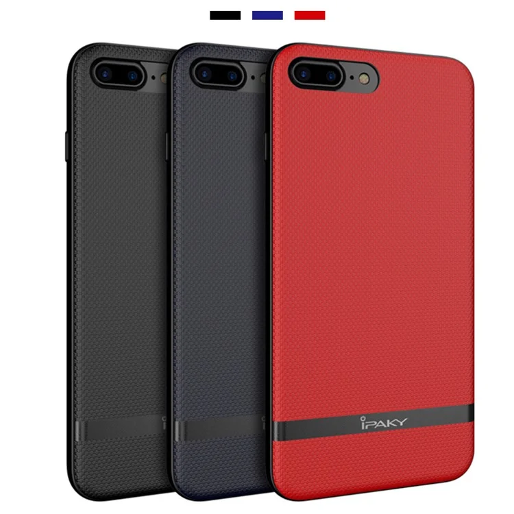 IPAKY Hybrid Leather PC Back Plate + TPU Frame Protective Back Shell for iPhone 8 Plus / 7 Plus 5.5 inch - Dark Blue