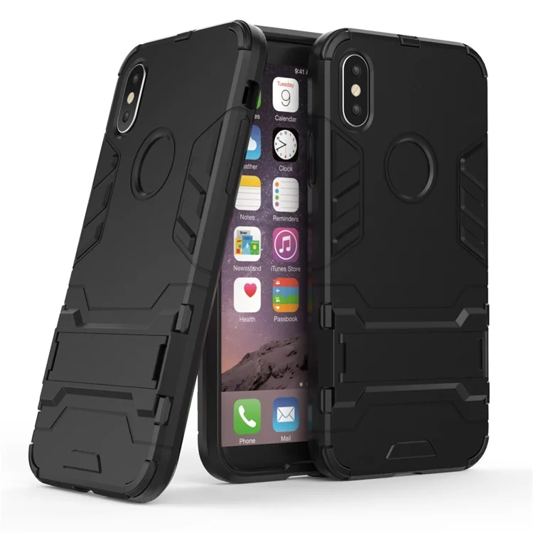 Cool Guard Plastic TPU Back Case with Kickstand for iPhone X/10 5.8 inch - Black
