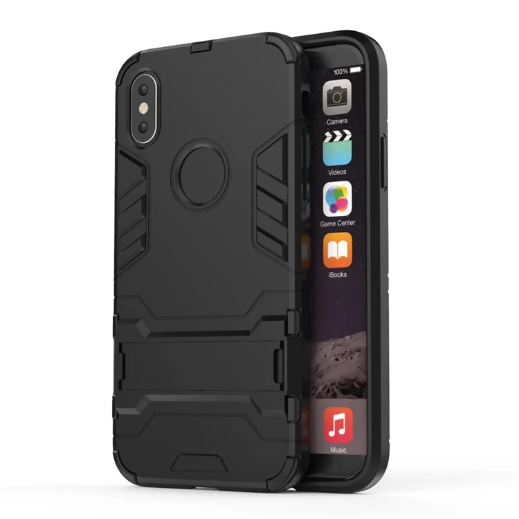 Cool Guard Plastic TPU Back Case with Kickstand for iPhone X/10 5.8 inch - Black