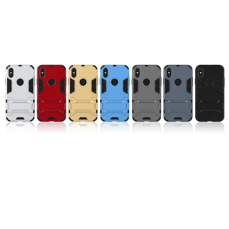 Cool Guard Plastic TPU Back Case with Kickstand for iPhone X/10 5.8 inch - Black