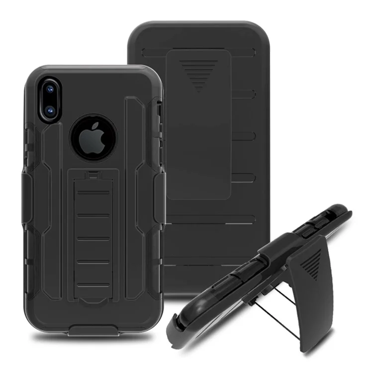 Silicone + PC Hybrid Kickstand Protective Phone Case Cover for iPhone X/10 5.8 inch - Black