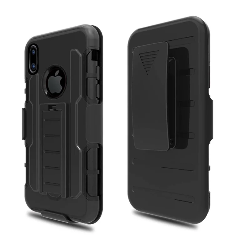 Silicone + PC Hybrid Kickstand Protective Phone Case Cover for iPhone X/10 5.8 inch - Black