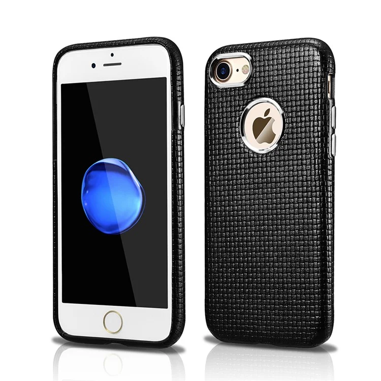 XOOMZ Woven Pattern Genuine Leather Back Cover with Built-in Chip for Wireless Charging for iPhone 8 / 7 4.7 inch - Black
