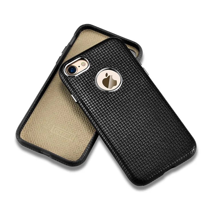 XOOMZ Woven Pattern Genuine Leather Back Cover with Built-in Chip for Wireless Charging for iPhone 8 / 7 4.7 inch - Black
