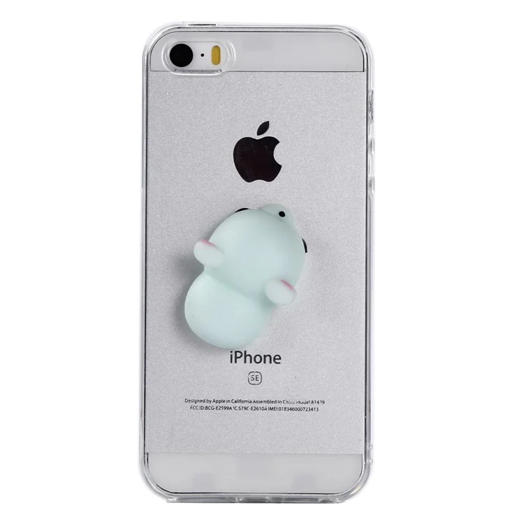 Squishy 3D Silicone Cartoon Clear TPU Squeeze Back Case for iPhone SE/5s/5 - Cute Bear