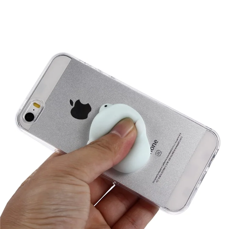 Squishy 3D Silicone Cartoon Clear TPU Squeeze Back Case for iPhone SE/5s/5 - Cute Bear