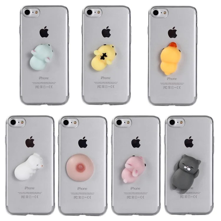 3D Silicone Cartoon Clear TPU Squishy Squeeze Soft Case for iPhone 8 / 7 4.7 inch - Rabbit