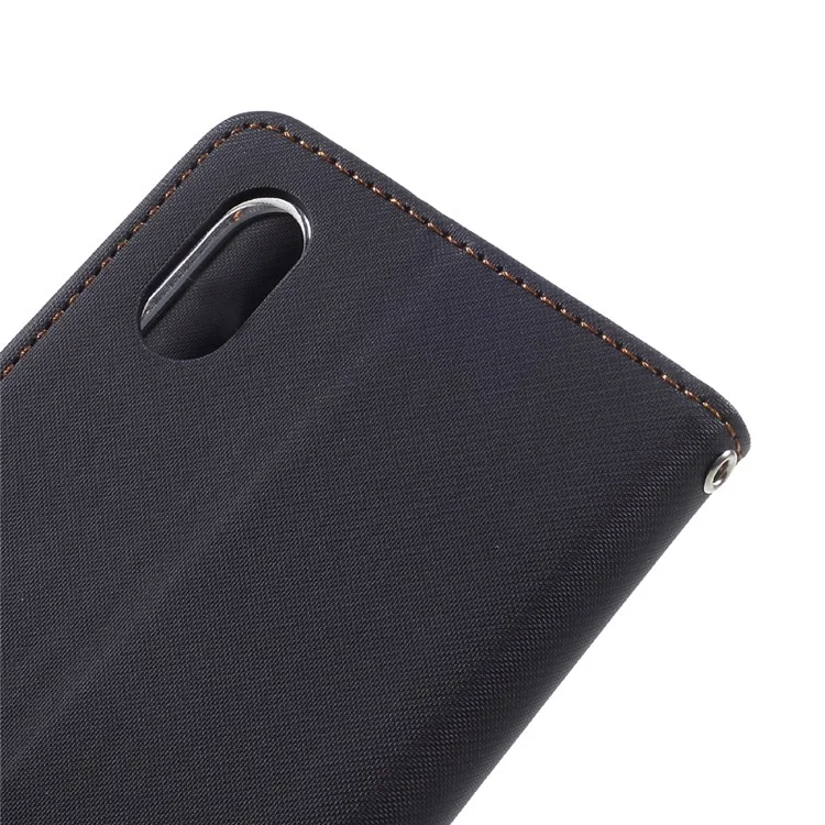 ROAR Twill Grain Leather Wallet Cell Phone Shell with Stand for iPhone X/XS 5.8-inch - Black