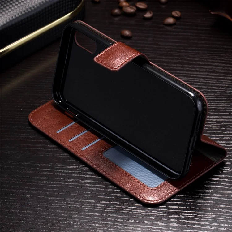 Crazy Horse Stand Magnetic Wallet Celebe de Cuero Para Iphone X/XS 5.8 Pulgadas - Marrón