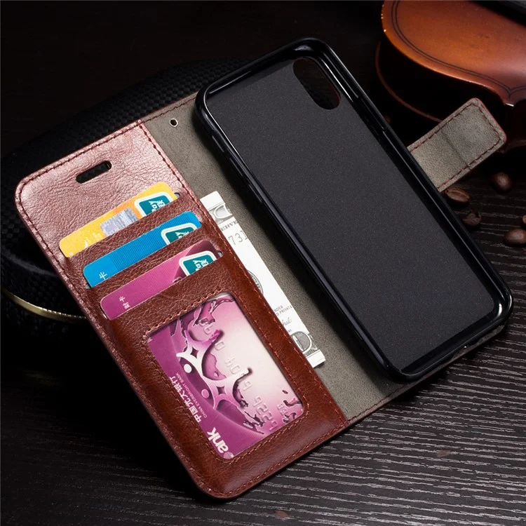 Crazy Horse Stand Magnetic Wallet Celebe de Cuero Para Iphone X/XS 5.8 Pulgadas - Marrón