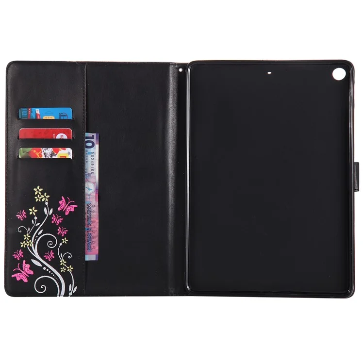 Glitter Imprinted Butterfly Flower Wallet Leather Case with Stand for iPad 9.7 (2018) / 9.7 (2017) - Black