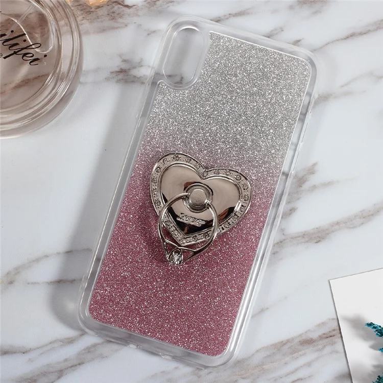 For iPhone X/10 5.8 inch Glittery Gradient TPU Cover with Kickstand - Rose