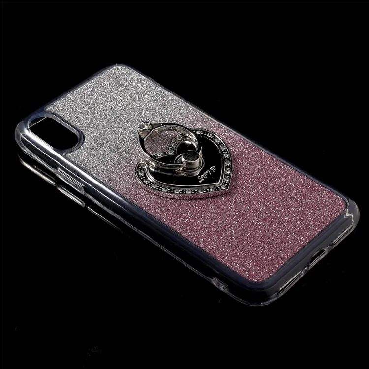 For iPhone X/10 5.8 inch Glittery Gradient TPU Cover with Kickstand - Rose