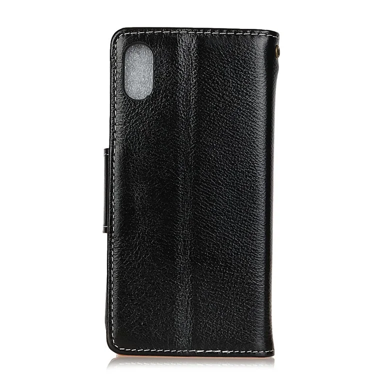 Genuine Leather Crazy Horse Flip Wallet Stand Cover for iPhone X 5.8 inch - Black