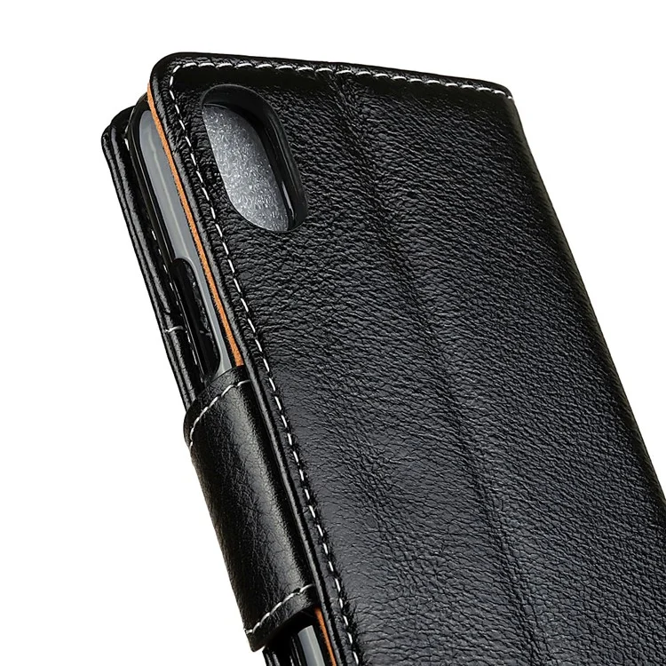 Genuine Leather Crazy Horse Flip Wallet Stand Cover for iPhone X 5.8 inch - Black