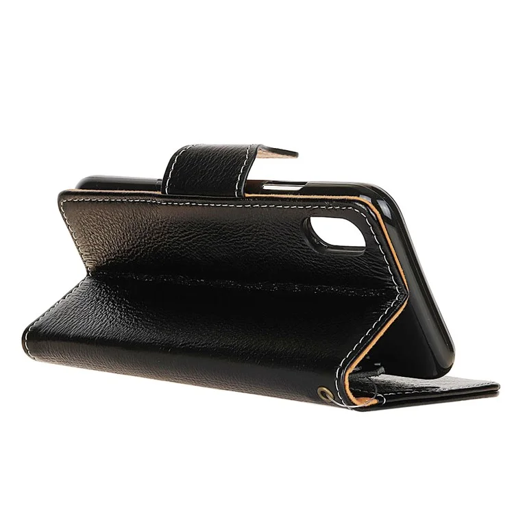 Genuine Leather Crazy Horse Flip Wallet Stand Cover for iPhone X 5.8 inch - Black