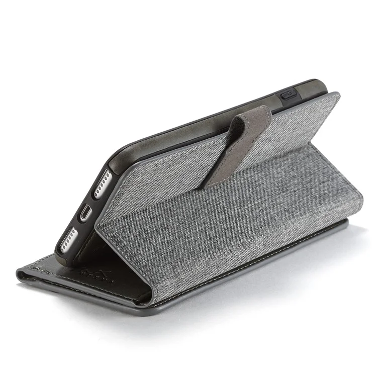 MUXMA for iPhone 8 Plus / 7 Plus 5.5 inch Tri-fold Detachable 2-in-1 Wallet Canvas Leather Stand Phone Cover - Grey
