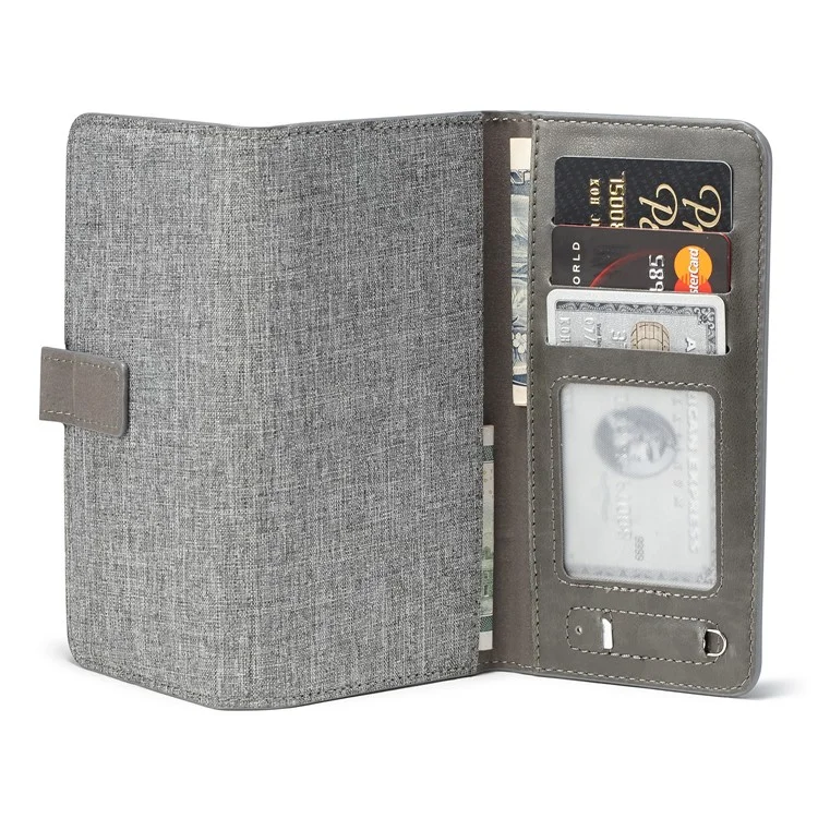 MUXMA for iPhone 8 Plus / 7 Plus 5.5 inch Tri-fold Detachable 2-in-1 Wallet Canvas Leather Stand Phone Cover - Grey