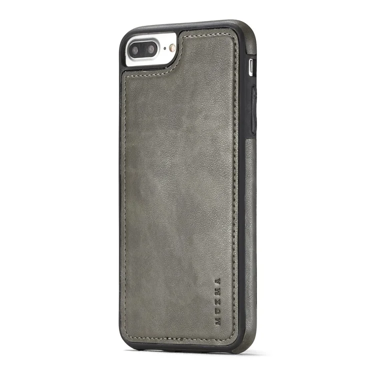 MUXMA for iPhone 8 Plus / 7 Plus 5.5 inch Tri-fold Detachable 2-in-1 Wallet Canvas Leather Stand Phone Cover - Grey