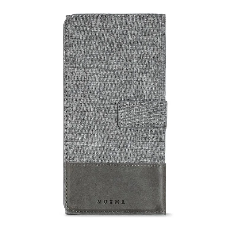MUXMA for iPhone 8 Plus / 7 Plus 5.5 inch Tri-fold Detachable 2-in-1 Wallet Canvas Leather Stand Phone Cover - Grey