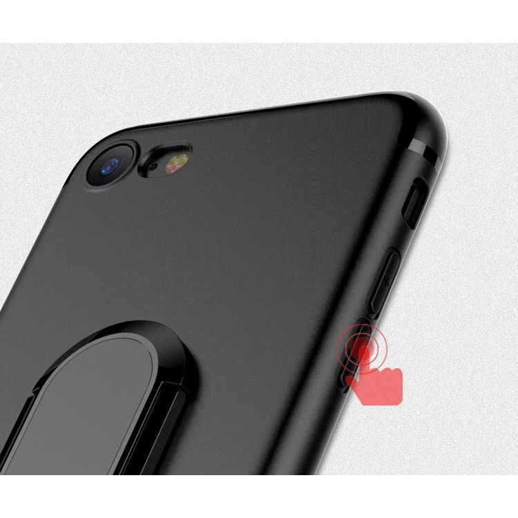 Matte Finish Ring Holder Kickstand Flexible TPU Case with Built-in Magnetic Metal Sheet for iPhone 8 / 7 4.7 inch - Black