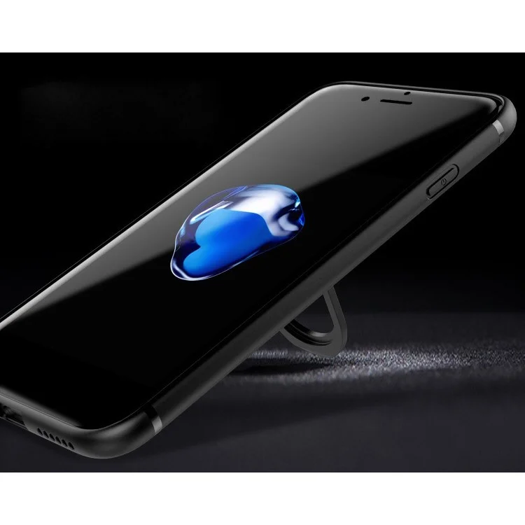 Matte Finish Ring Holder Kickstand Flexible TPU Case with Built-in Magnetic Metal Sheet for iPhone 8 / 7 4.7 inch - Black