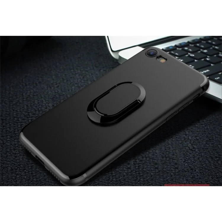 Matte Finish Ring Holder Kickstand Flexible TPU Case with Built-in Magnetic Metal Sheet for iPhone 8 / 7 4.7 inch - Black