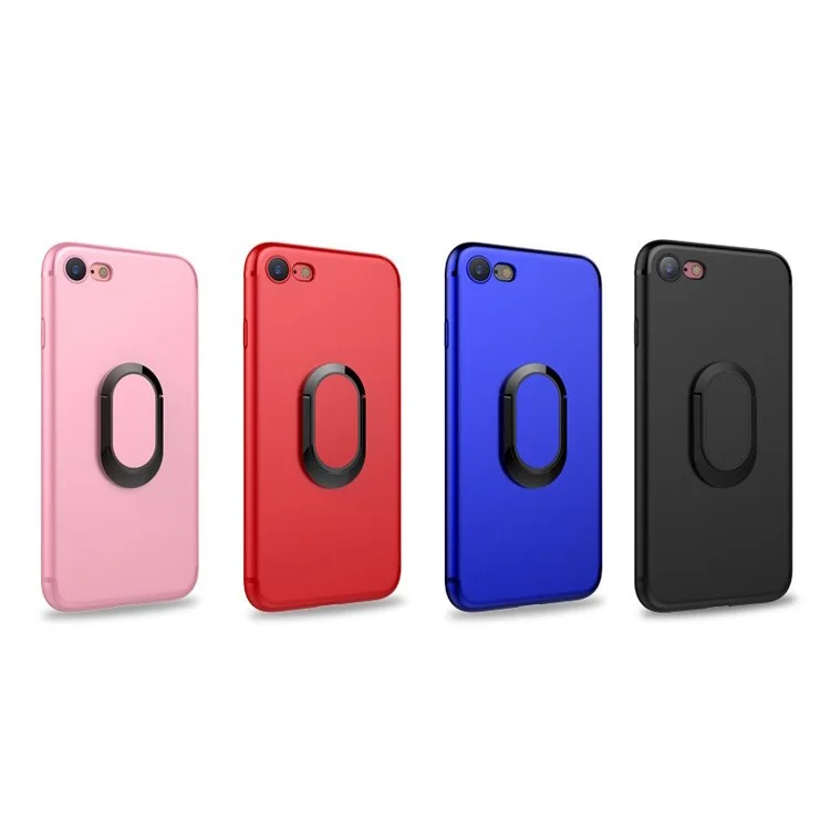 Matte Finish Ring Holder Kickstand Flexible TPU Case with Built-in Magnetic Metal Sheet for iPhone 8 / 7 4.7 inch - Black