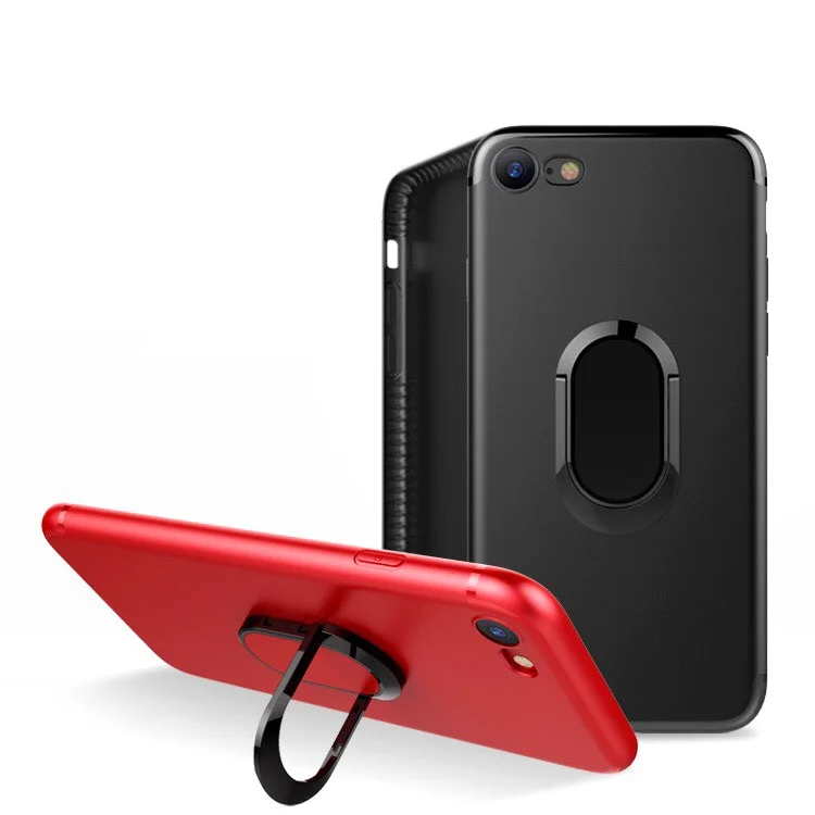 Matte Finish Ring Holder Kickstand Flexible TPU Case with Built-in Magnetic Metal Sheet for iPhone 8 / 7 4.7 inch - Black
