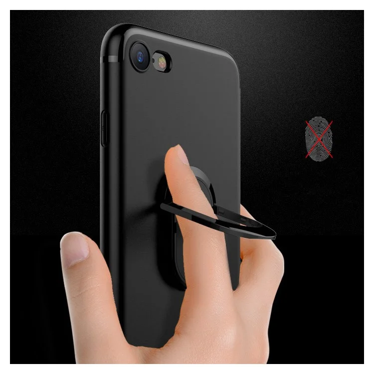 Matte Finish Ring Holder Kickstand Flexible TPU Case with Built-in Magnetic Metal Sheet for iPhone 8 / 7 4.7 inch - Black