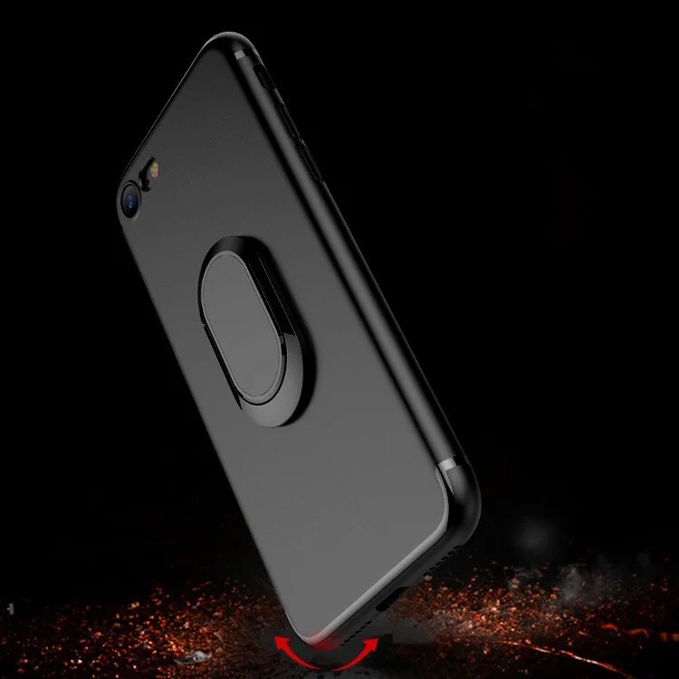 Matte Finish Ring Holder Kickstand Flexible TPU Case with Built-in Magnetic Metal Sheet for iPhone 8 / 7 4.7 inch - Black